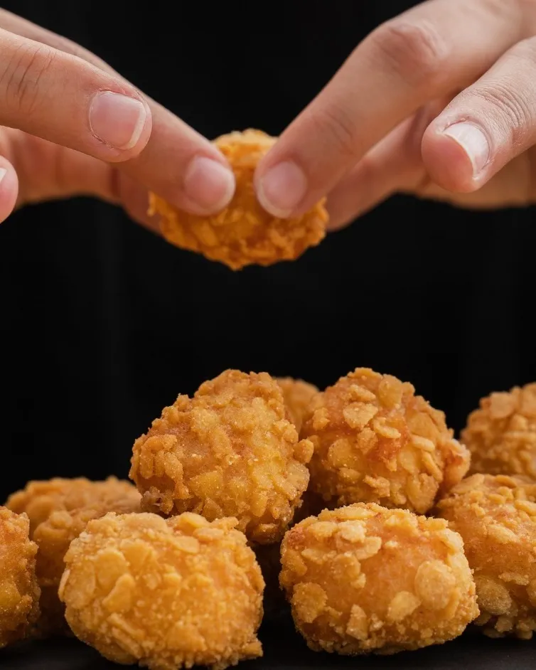 Bolitas de pollo mustard recién fritas