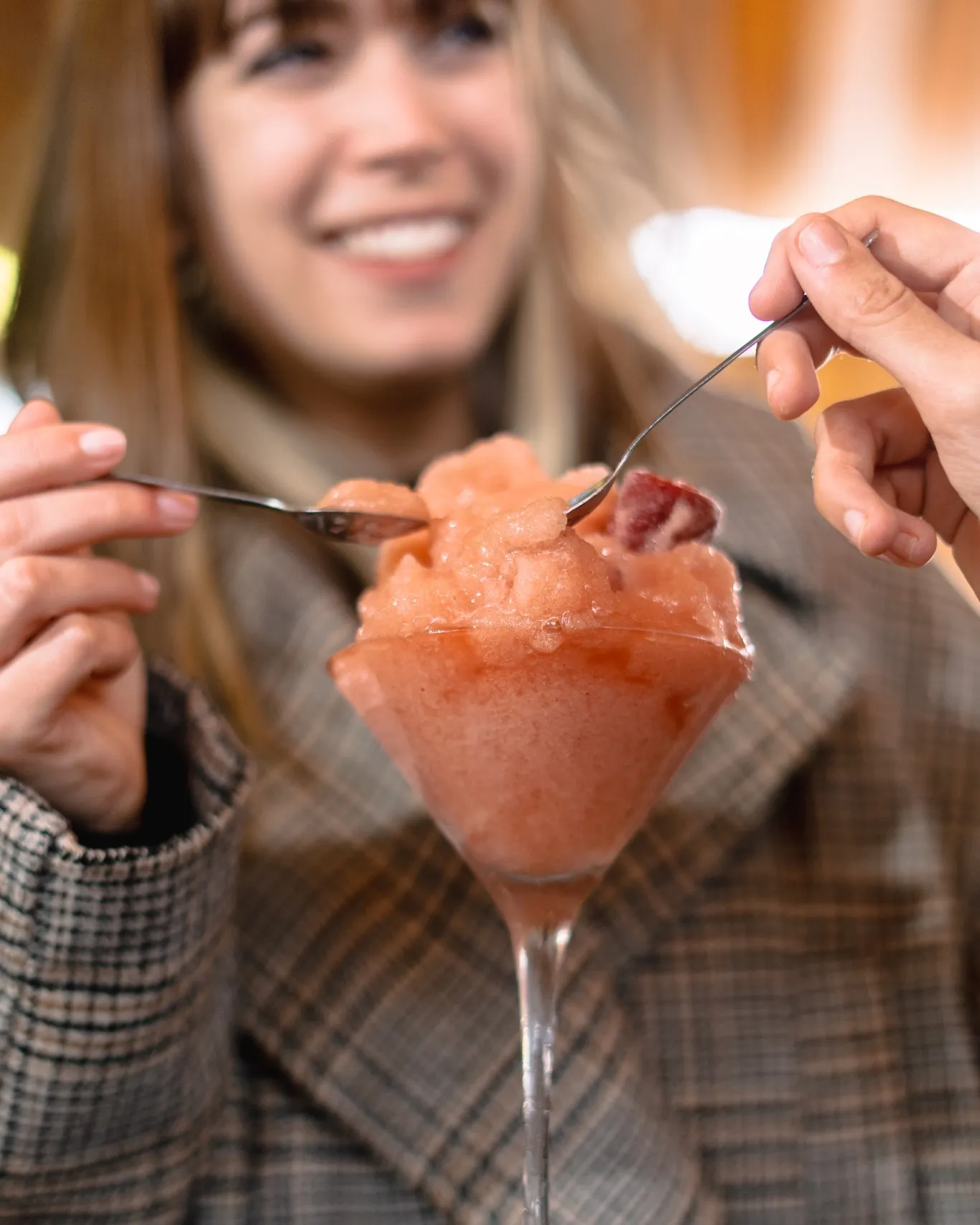 Strawberry sorbet served in a glass